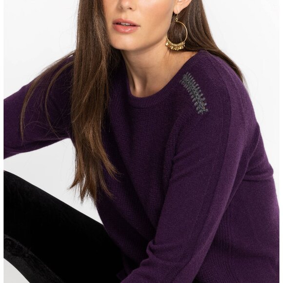 Johnny Was Mishika Cashmere Embroidered Sweater Waffle Knit Purple Size L - Picture 1 of 11